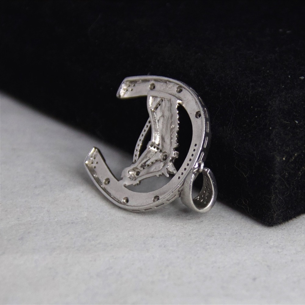 Sterling Silver 925 Horseshoe Horse Head Pendant Clear Stone Accents Equestrian - Picture 4 of 9